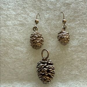 Silver Pine Cone Necklace and Earring Set